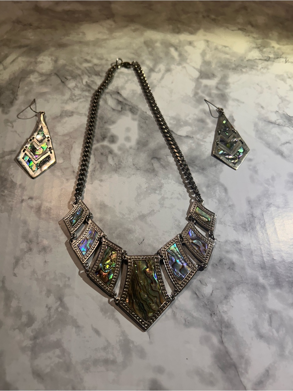 House of Harlow 1960 Iridescent Abalone Statement Necklace & Earring Set